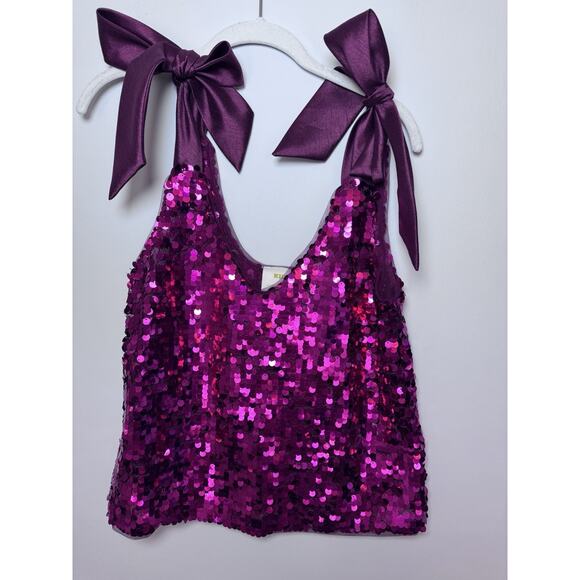 Anthropologie Women's Maeve Sequined Tie-Strap Tank Pink XS - Picture 16 of 16